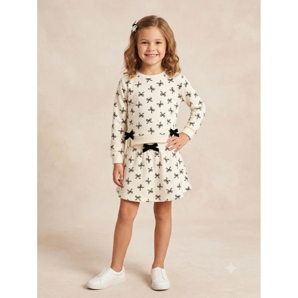 Rachel Zoe Girls Bow Sweatshirt Skort Set Size M 7 8 NWOT Outfit Cream